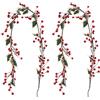 GLAITC Ghirlanda di Natale con Bacche Rosse,Ghirlanda di Pino di Cipresso di Neve Artificiale per la Decorazione del Camino di Natale Della Stagione Invernale all'Aperto