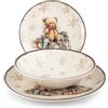 H&H, Servizio tavola 18 pezzi Majestic, set tavola natalizio, decoro orsetto, in stoneware, lavabile in lavastoviglie