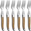 Comas Set di 6 posate da bistecca per pizza, forchette da bistecca ALPS Chuleteros HQ, manico in legno in acciaio inox