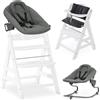 hauck Seggiolone Pappa Evolutivo Alpha Plus Newborn Set Premium, Da 0 Mesi con Sdraietta Neonati Reclinabile Premium Extra Piatta, con morbido cuscino - (Bouncer Dark Grey, Bianco)