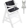 hauck Seggiolone Legno Evolutivo con Cuscino, Alpha Plus White/Charcoal | Seggiolone evolutivo in legno | Cintura a 5 punti e barra di protezione | Cuscino incluso | White Charcoal