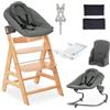 hauck Seggiolone Pappa Legno Alpha XXL Set - Seggiolone Evolutivo con Sdraietta Dondolo Neonati Premium, Cintura a 5 Punti, Vassoio e Riduttore, 0 Mesi - (Cintura a 5 punti, Naturale Grigio Scuro)