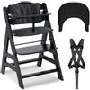 hauck Seggiolone Alpha Plus Con Vassoio Click Tray, Cuscino e Cinture Sicurezza 5 Punti - Seggiolone Legno da 6 mesi Fino a 90kg, Regolabile - Nero