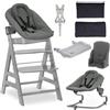 hauck Seggiolone Pappa Legno Alpha XXL Set - Evolutivo con Sdraietta Dondolo Neonati Premium, Cintura a 5 Punti, Vassoio e Riduttore, 0 Mesi - Grigio Scuro