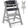 hauck Seggiolone Legno Evolutivo con Cuscino, Alpha Plus Grey/Charcoal | Seggiolone evolutivo in legno | Cintura a 5 punti e barra di protezione | Cuscino incluso | Grey Charcoal
