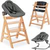 hauck Seggiolone Pappa Evolutivo Alpha Plus Newborn Set Premium, Da 0 Mesi con Sdraietta Neonati Reclinabile Premium Extra Piatta, Cuscino - (Bouncer Dark Grey, Natur)