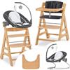 hauck Alpha Move Set Deluxe - Seggiolone in Legno Evolutivo Da 0 Mesi - Sedia Bambini Regolabile con Sdraietta Neonato Reclinabile, Cuscino e Vassoio - (Bouncer: Melange Grau)