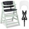 hauck Seggiolone AlphaPlus Con Vassoio Sistema a Click, Cuscino e Cinture Sicurezza 5 Punti - Seggiolone Legno da 6 mesi Fino a 90kg, Regolabile - (Menta)