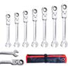 CCLIFE Set di 7 chiavi a cricchetto snodate, chiavi a cricchetto ad anello 8-19 mm, Cr-V 72 denti, set di attrezzi per riparazione auto, flessibile a 180°, custodia inclusa
