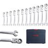 CCLIFE Set di 12 chiavi a cricchetto snodate, chiavi a cricchetto ad anello 8-19 mm, Cr-V 72 denti, set di attrezzi per riparazione auto, flessibile a 180°, con scatola di plastica