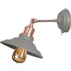 GTV LORET - Lampada da parete con interruttore, diametro 20,6 cm, orientabile, grigio con dettagli in ottone, E27, IP20, braccio regolabile a 1 luce, per lettura e luce di zona, in soggiorno e cucina