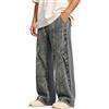 Generico Baggy Jeans Uomo Pantaloni Gamba Dritta Stile Streetwear Y2K Vintage Pantaloni Denim Patchwork Vita Elasticizzata con Tasche Laterali e Posteriori