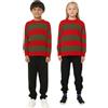 STAR FASHION Maglione per bambini Freddy Kruger Halloween a righe rosse e verdi maglione lavorato a maglia unisex a maniche lunghe età 5-13 anni
