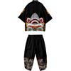 DOSLAVIDA Set kimono giapponese da uomo, elegante giacca aperta sul davanti con pantaloncini, cardigan stampato, stile cinese