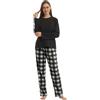 LNFINTDO Pigiama da Donna in Pile con Top a Maniche Lunghe e Pantaloni Pigiama a Quadri Morbidi Indumenti da Notte per Il Tempo Libero Caldo Set 2 Pezzi