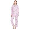 Amaxer Pigiama Donna Caldo in Flanella 2 Pezzi Loungewear Set 100% Cotone Autunno e Inverno Set Pigiama Manica Lunga