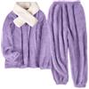 Tuopuda Pigiama Donna Invernale Pigiami Due Pezzi, Pigiama Pile da Casa con Sciarpe Tasche Felpa Manica Lunga e Pantalone Lungo, Indumenti da Notte Sleepwear