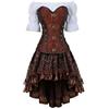 jutrisujo Pelle Corsetto Bustino Con Gonna Camicia Steampunk 3 Pezzi Pirata Sexy Burlesque Costumi