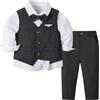 Volunboy Completo Elegante Bambino, Ragazzi Cerimonia Nozze Vestito 4 Pezzi Maniche Lunghe Camicie + Papillon + Gilet + Pantaloni