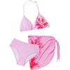 SEAUR Bikini da bambina, motivo leopardato, con fiori, a triangolo, 3 pezzi, costume da bagno con gonna, costume da bagno per bambini da 8 a 12 anni