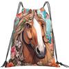 Dusviba Zaino con coulisse motivo floreale con cavallo animale | Borsa da palestra leggera in poliestere resistente all'acqua per sport, viaggi, scuola, yoga, spiaggia, shopping