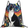Dusviba Zaino con coulisse Oli Painting Cat Flowers | Borsa da palestra leggera in poliestere resistente all'acqua per sport, viaggi, scuola, yoga, spiaggia, shopping