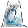 Dusviba Zaino con coulisse a forma di delfino di mare ad acquerello | Borsa da palestra leggera in poliestere resistente all'acqua per sport, viaggi, scuola, yoga, spiaggia, shopping