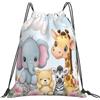 Dusviba Zainetto con coulisse con elefante, giraffa, orso, | Borsa da palestra leggera in poliestere resistente all'acqua per sport, viaggi, scuola, yoga, spiaggia, shopping