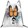 Dusviba Zaino con coulisse retrò farfalla note musicali | Borsa da palestra leggera in poliestere resistente all'acqua per sport, viaggi, scuola, yoga, spiaggia, shopping