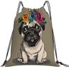 Dusviba Zaino con coulisse con simpatico cane carlino rosa | Borsa da palestra leggera in poliestere resistente all'acqua per sport, viaggi, scuola, yoga, spiaggia, shopping