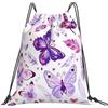 Dusviba Zaino con coulisse viola farfalla cuore amore | Borsa da palestra leggera in poliestere resistente all'acqua per sport, viaggi, scuola, yoga, spiaggia, shopping