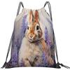 Dusviba Zaino con coulisse in giacinto con fiore coniglietto dipinto a olio | Borsa da palestra leggera in poliestere resistente all'acqua per sport, viaggi, scuola, yoga, spiaggia, shopping