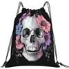 Dusviba Zaino con coulisse retrò con teschio e fiori | Borsa da palestra leggera in poliestere resistente all'acqua per sport, viaggi, scuola, yoga, spiaggia, shopping
