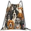 Dusviba Zaino con coulisse per cani con pittura vintage | Borsa da palestra leggera in poliestere resistente all'acqua per sport, viaggi, scuola, yoga, spiaggia, shopping