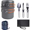 aqxreight Utensili da Cucina Ultraleggeri da Campeggio Set da Tavola da Esterno Escursionismo Picnic Zaino in Spalla Stoviglie da Campeggio Pentola Pentola 1-2 Persone Manico in Silicone per Tenere