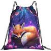 Dusviba Zaino con coulisse Forest Rose Fox | Borsa da palestra leggera in poliestere resistente all'acqua per sport, viaggi, scuola, yoga, spiaggia, shopping