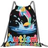 Dusviba Zaino con coulisse delfino per la consapevolezza dell'autismo | Borsa da palestra leggera in poliestere resistente all'acqua per sport, viaggi, scuola, yoga, spiaggia, shopping