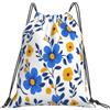 Dusviba Zaino con coulisse con fiori gialli blu | Borsa da palestra leggera in poliestere resistente all'acqua per sport, viaggi, scuola, yoga, spiaggia, shopping