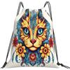 Dusviba Zaino con coulisse etnico gatto animale | Borsa da palestra leggera in poliestere resistente all'acqua per sport, viaggi, scuola, yoga, spiaggia, shopping