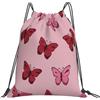 Dusviba Zaino con coulisse con motivo farfalle rosa rosse | Borsa da palestra leggera in poliestere resistente all'acqua per sport, viaggi, scuola, yoga, spiaggia, shopping