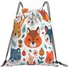 Dusviba Zaino con coulisse e foglie animali della foresta dei | Borsa da palestra leggera in poliestere resistente all'acqua per sport, viaggi, scuola, yoga, spiaggia, shopping