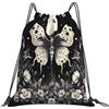 Dusviba Zaino con coulisse etnico farfalla luna fiore | Borsa da palestra leggera in poliestere resistente all'acqua per sport, viaggi, scuola, yoga, spiaggia, shopping