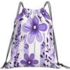 Dusviba Zaino con coulisse a fiori viola carino cartone animato | Borsa da palestra leggera in poliestere resistente all'acqua per sport, viaggi, scuola, yoga, spiaggia, shopping