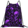 Dusviba Zaino vintage con coulisse con teschi viola | Borsa da palestra leggera in poliestere resistente all'acqua per sport, viaggi, scuola, yoga, spiaggia, shopping