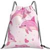 Dusviba Zaino con coulisse a forma di delfino, stella marina, cuore | Borsa da palestra leggera in poliestere resistente all'acqua per sport, viaggi, scuola, yoga, spiaggia, shopping