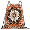 Dusviba Zaino con coulisse con motivo floreale etnico | Borsa da palestra leggera in poliestere resistente all'acqua per sport, viaggi, scuola, yoga, spiaggia, shopping