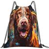Dusviba Zaino con coulisse per pittura con cane animale carino | Borsa da palestra leggera in poliestere resistente all'acqua per sport, viaggi, scuola, yoga, spiaggia, shopping