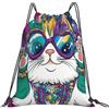 Dusviba Mardi Gras Cute Cat Zaino con coulisse | Borsa da palestra leggera in poliestere resistente all'acqua per sport, viaggi, scuola, yoga, spiaggia, shopping