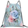 Dusviba Zaino con coulisse con rose floreali ad acquerello | Borsa da palestra leggera in poliestere resistente all'acqua per sport, viaggi, scuola, yoga, spiaggia, shopping