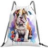 Dusviba Zaino con coulisse con bulldog francese e fiori e farfalle | Borsa da palestra leggera in poliestere resistente all'acqua per sport, viaggi, scuola, yoga, spiaggia, shopping